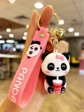 Cute Pink Panda Girl | 3D Lanyard Keychain | Silicone