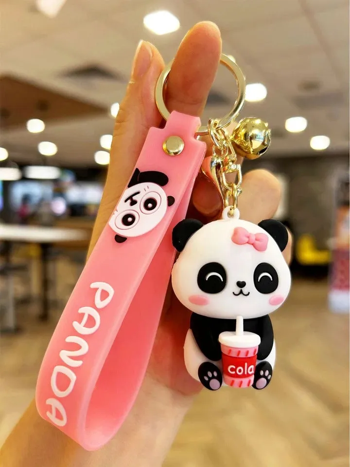 Cute Pink Panda Girl | 3D Lanyard Keychain | Silicone