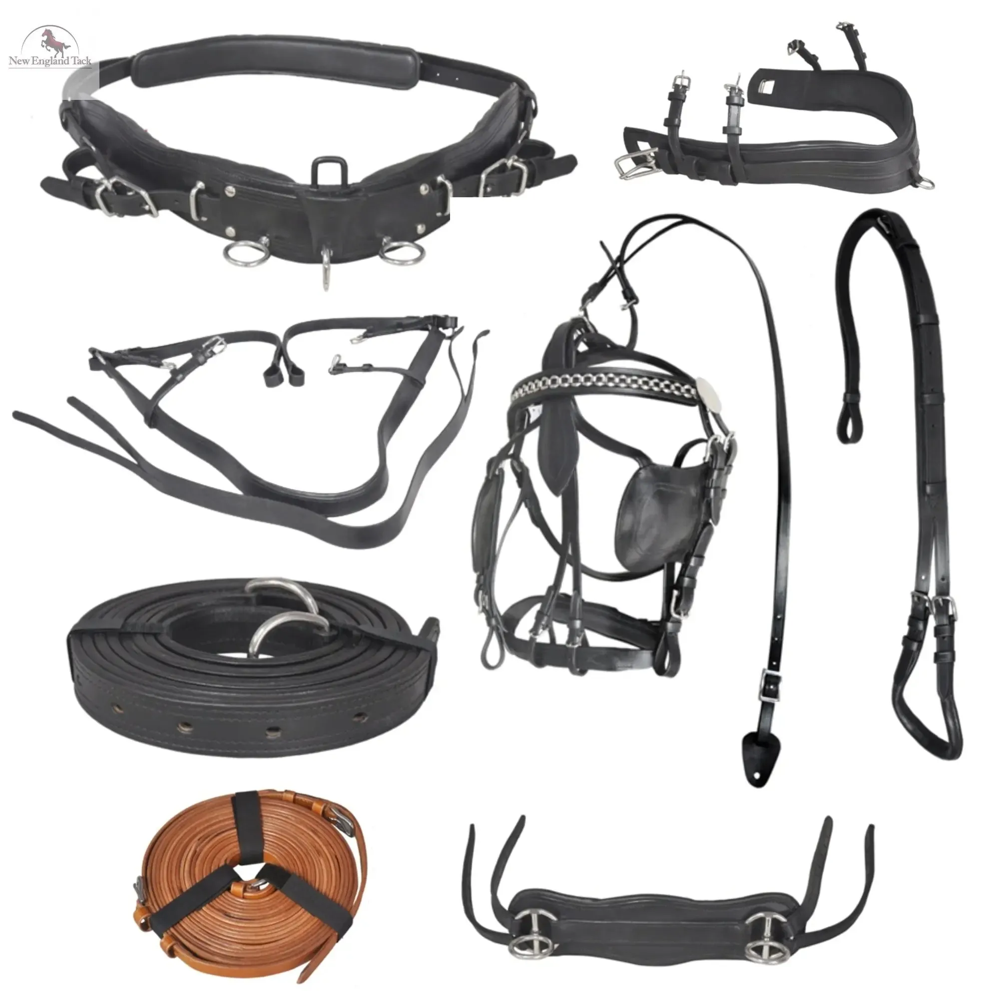 Diplomat Full-Size Horse Driving Harness Set - Premium Cow Softy Leather - Black