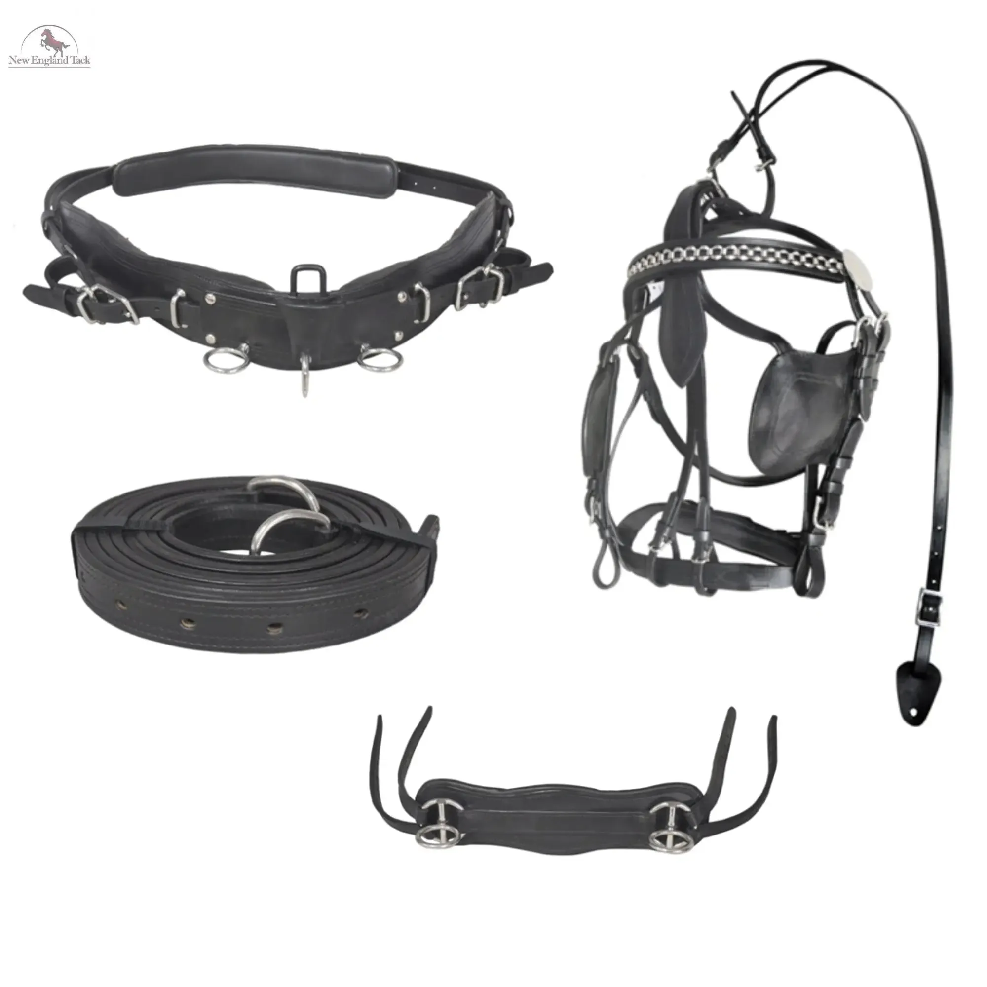 Diplomat Full-Size Horse Driving Harness Set - Premium Cow Softy Leather - Black