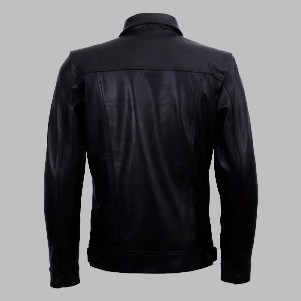 Diran Men's Black Classic Leather Jacket with Elegant Shirt Collar