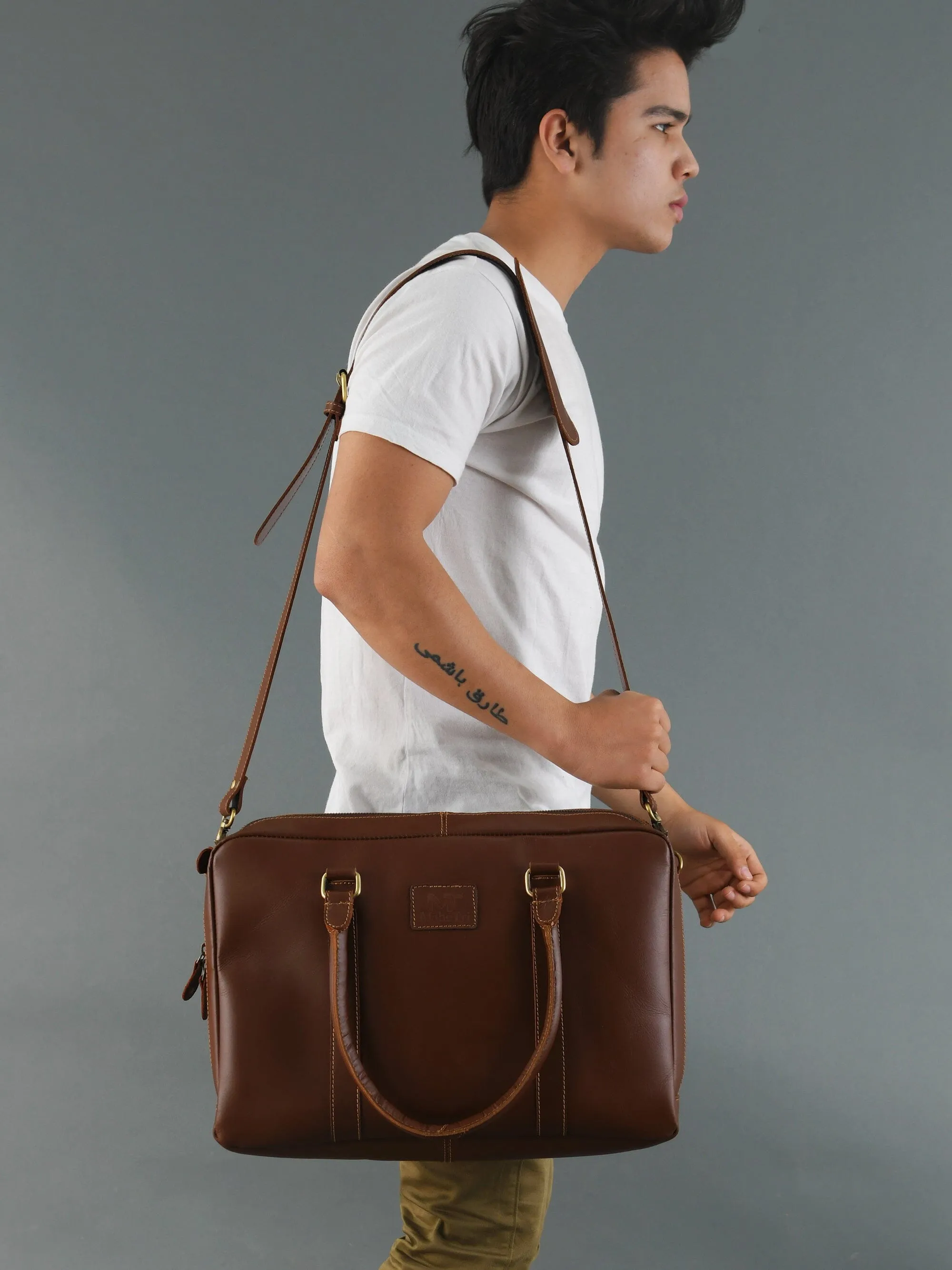 Dixon Brown Buffalo Leather Laptop Office Briefcase