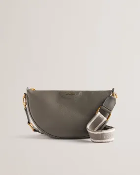 Essina Webbing Leather Half Moon Crossbody Bag Mid-Grey