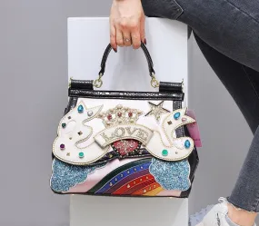 Exquisite Serpentine Pattern Handbag with Embellishments