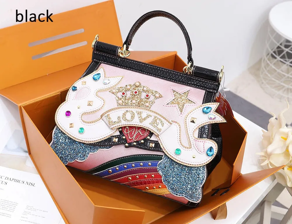 Exquisite Serpentine Pattern Handbag with Embellishments