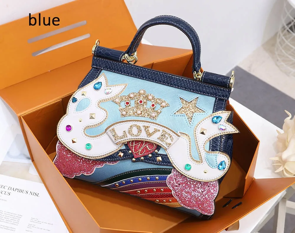 Exquisite Serpentine Pattern Handbag with Embellishments