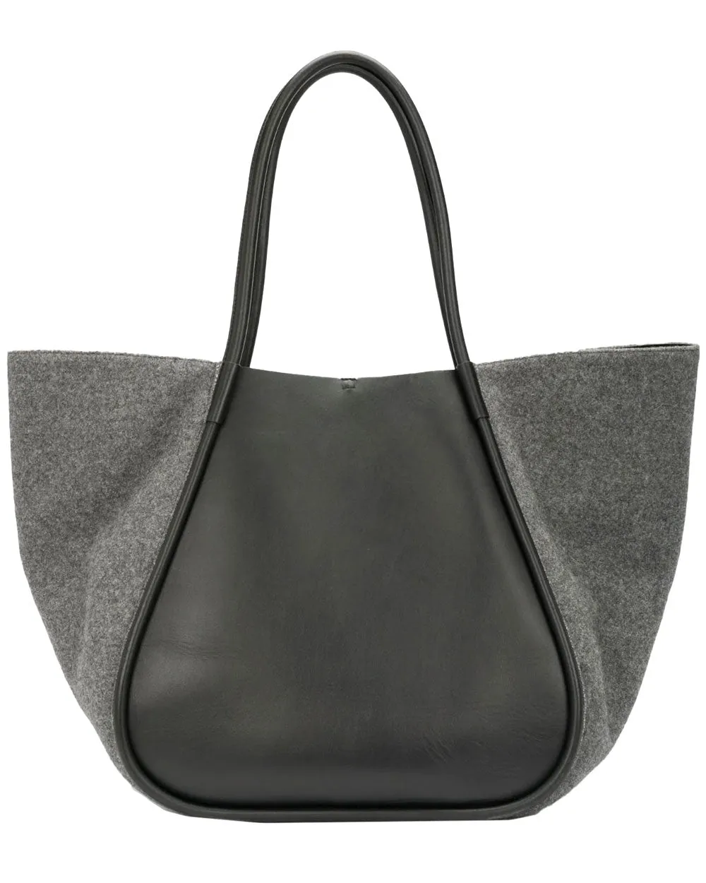 Felted Extra Large Rouched Tote in Black Grey