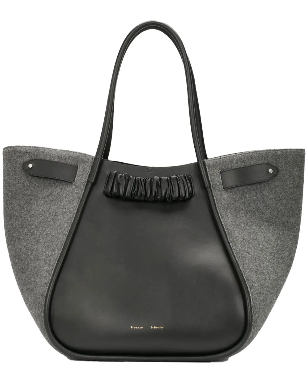 Felted Extra Large Rouched Tote in Black Grey