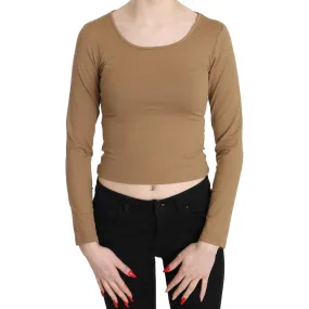 GF Ferre Elegant Brown Long Sleeve Cropped Top