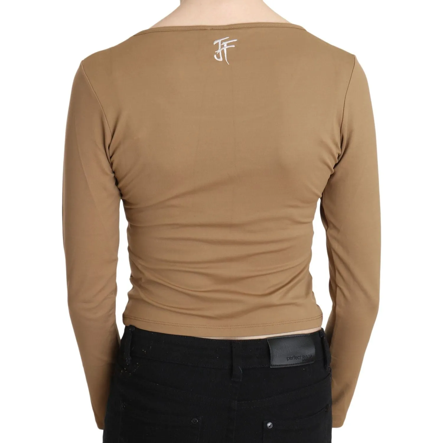 GF Ferre Elegant Brown Long Sleeve Cropped Top