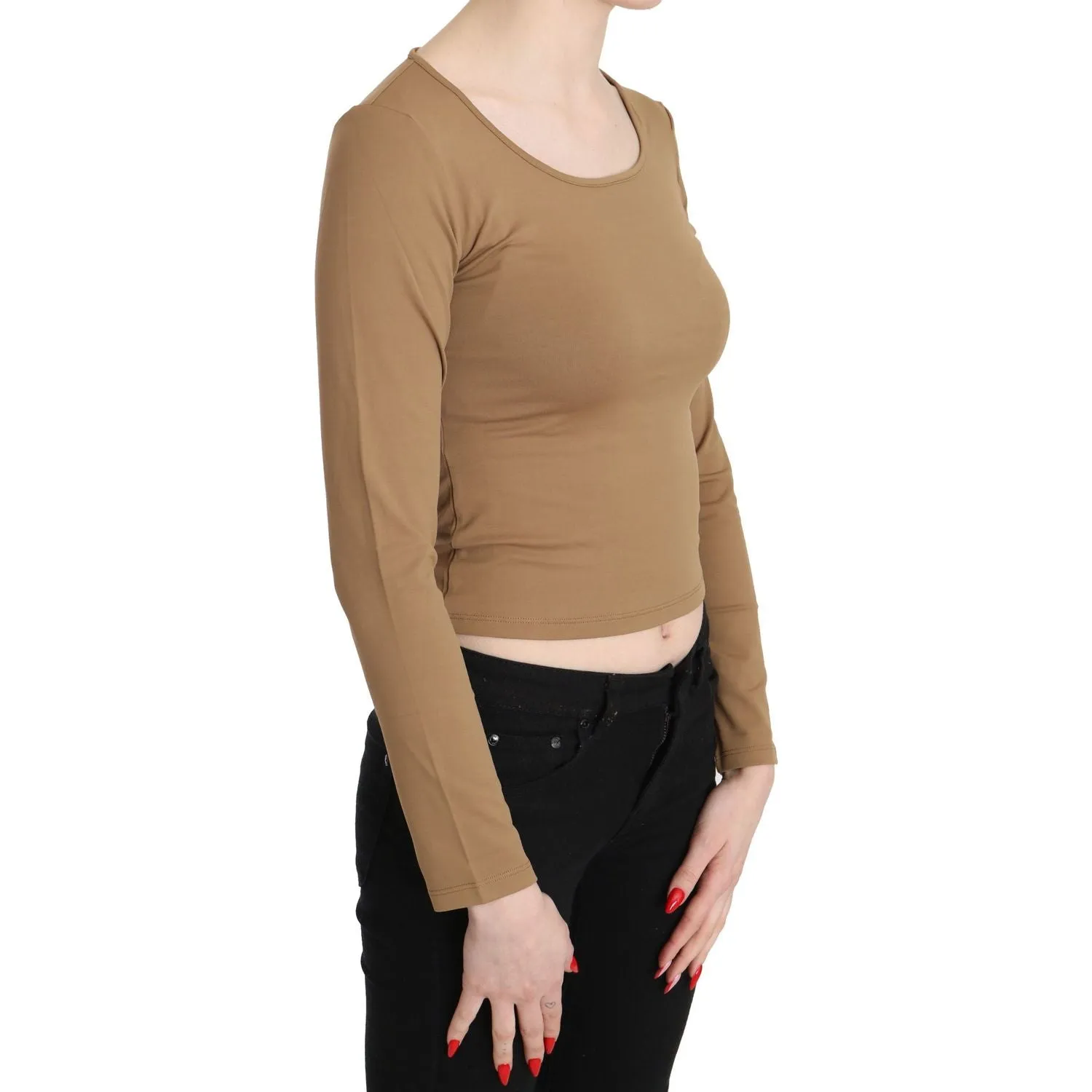 GF Ferre Elegant Brown Long Sleeve Cropped Top