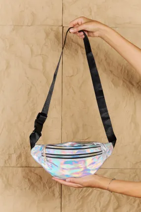 Holographic Double Zipper Fanny Pack in Silver