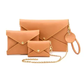 Honey Vachetta Leather - Envelope trio - Clutch Set