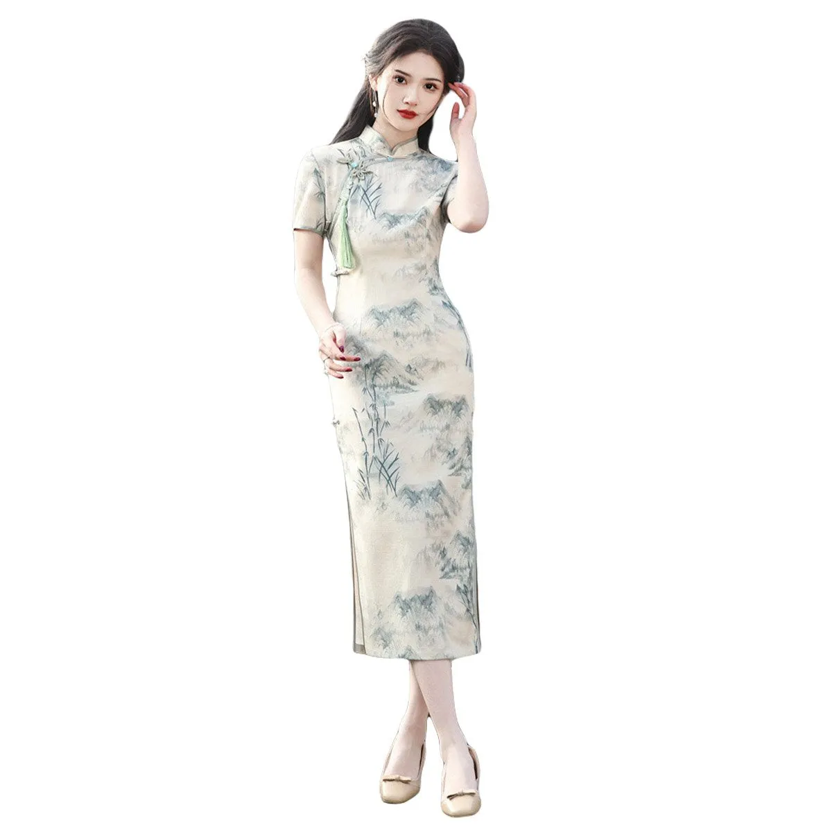 Ivory Floral Slim Fit Cheongsam Dress