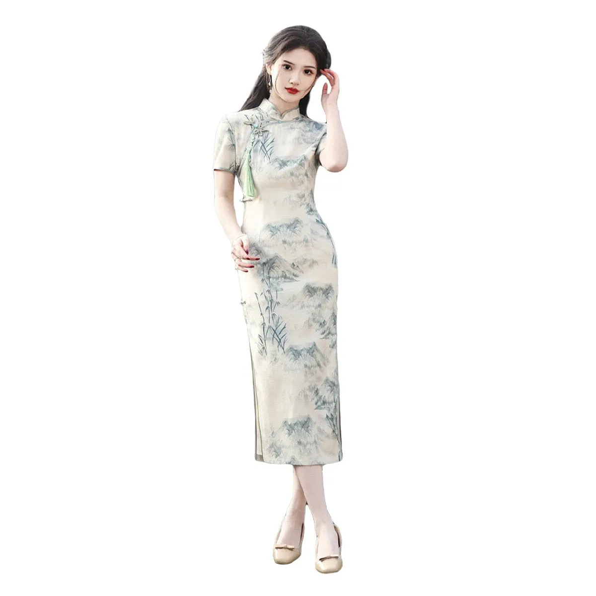 Ivory Floral Slim Fit Cheongsam Dress