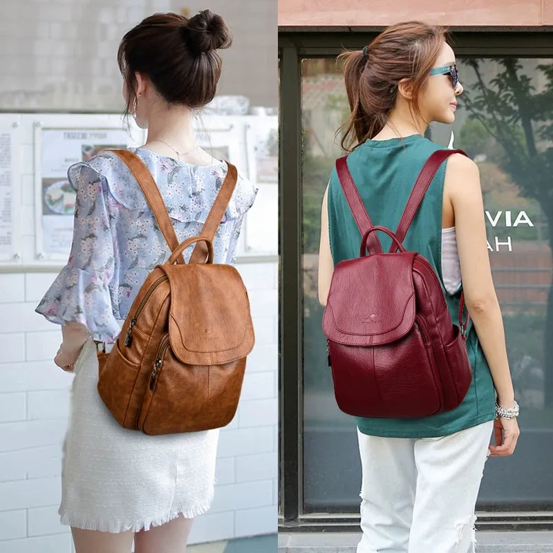 Leather Backpack Women's Backpack 2024 New Fashionable Backpack Large Capacity Travel Bag Easiest for Match Casual Mummy Bag