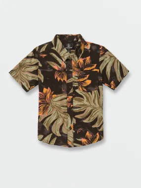 Little Boys Marble Floral Short Sleeve Shirt - Rinsed Black