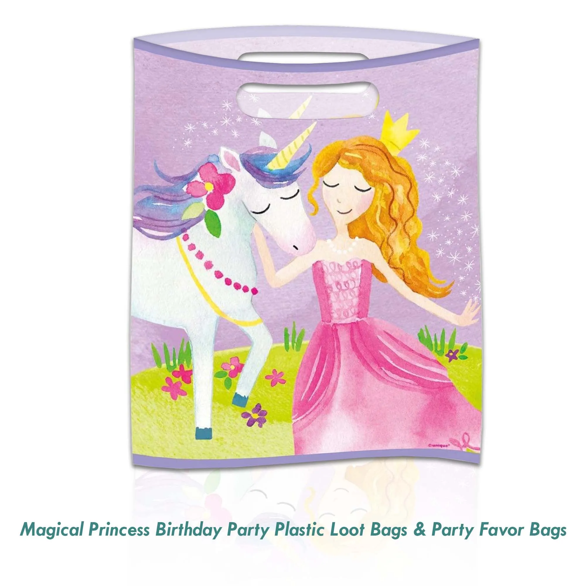 Magical Princess Birthday Party Plastic Loot Bags & Party Favor Bags, 11 Inch Size (16)