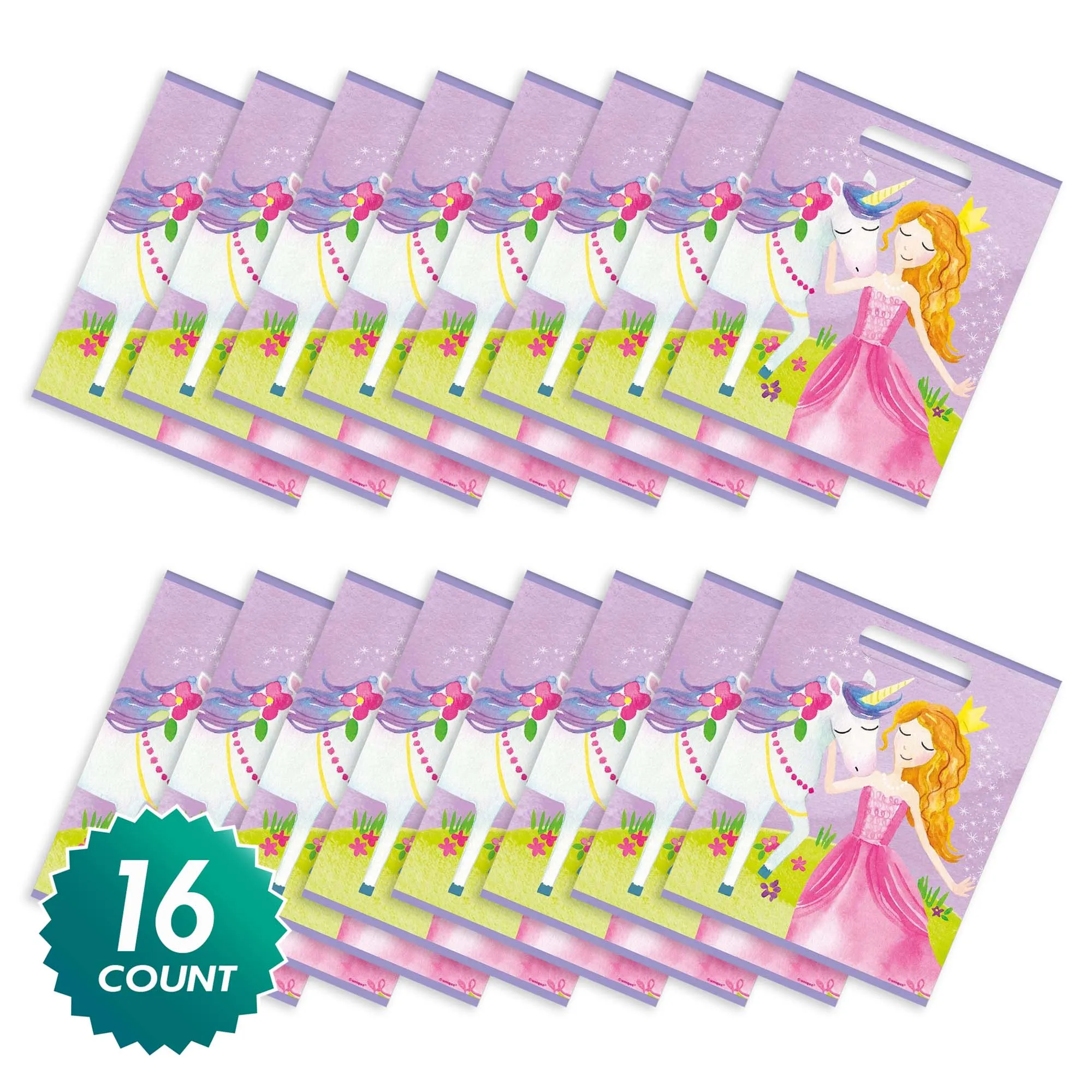 Magical Princess Birthday Party Plastic Loot Bags & Party Favor Bags, 11 Inch Size (16)