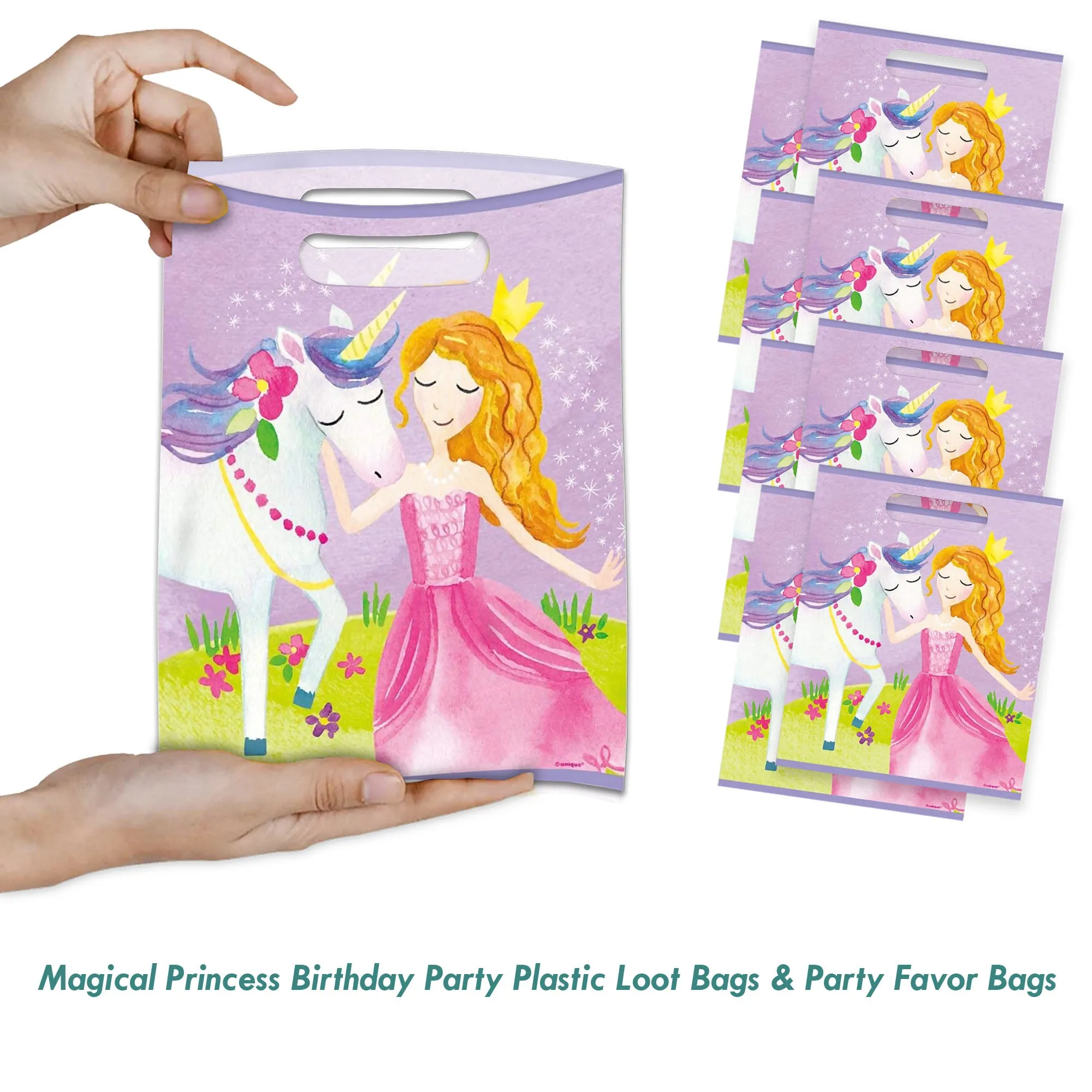 Magical Princess Birthday Party Plastic Loot Bags & Party Favor Bags, 11 Inch Size (16)