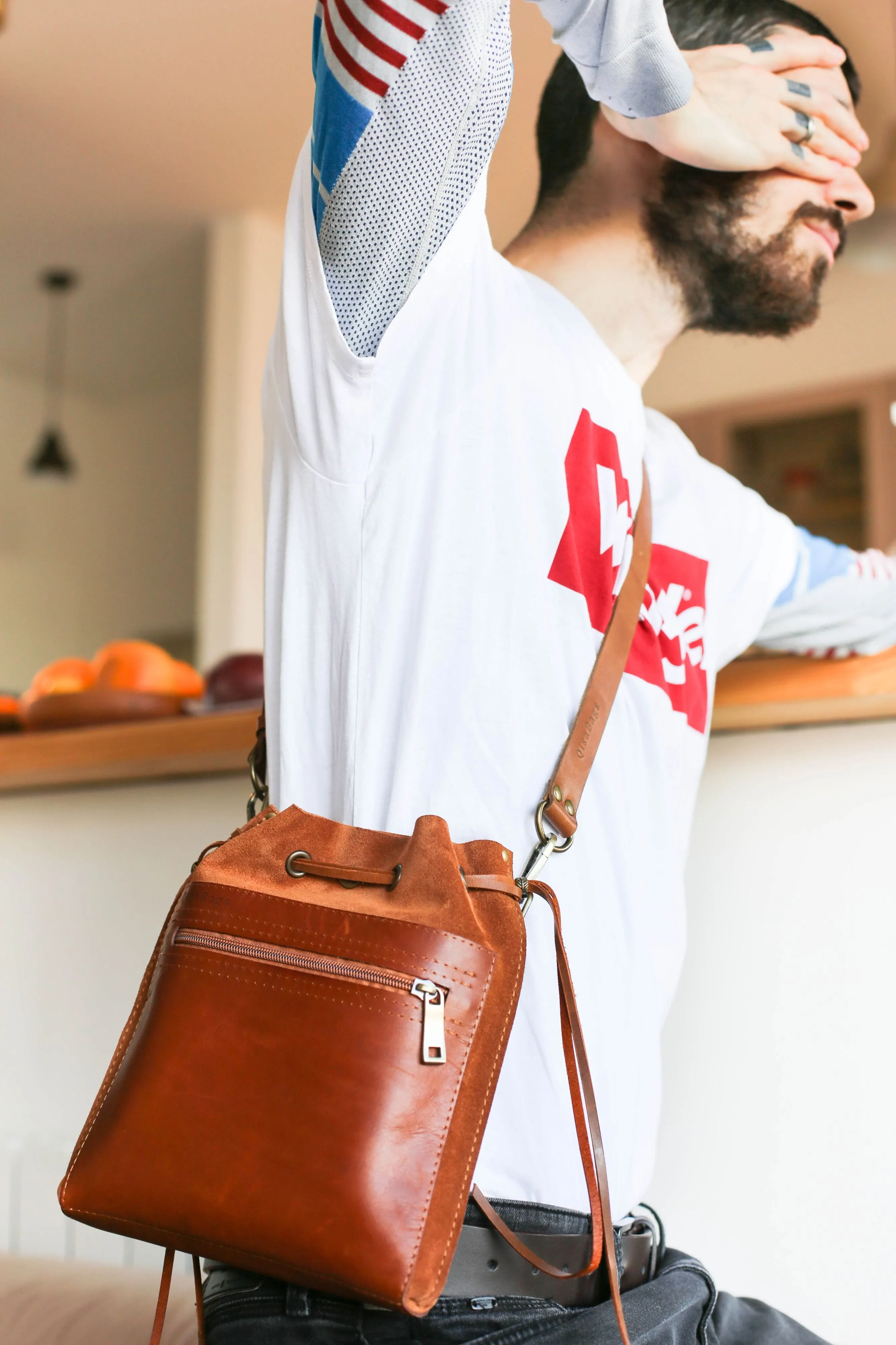 Men's Leather Bag - Men's Belt Bag - Brown