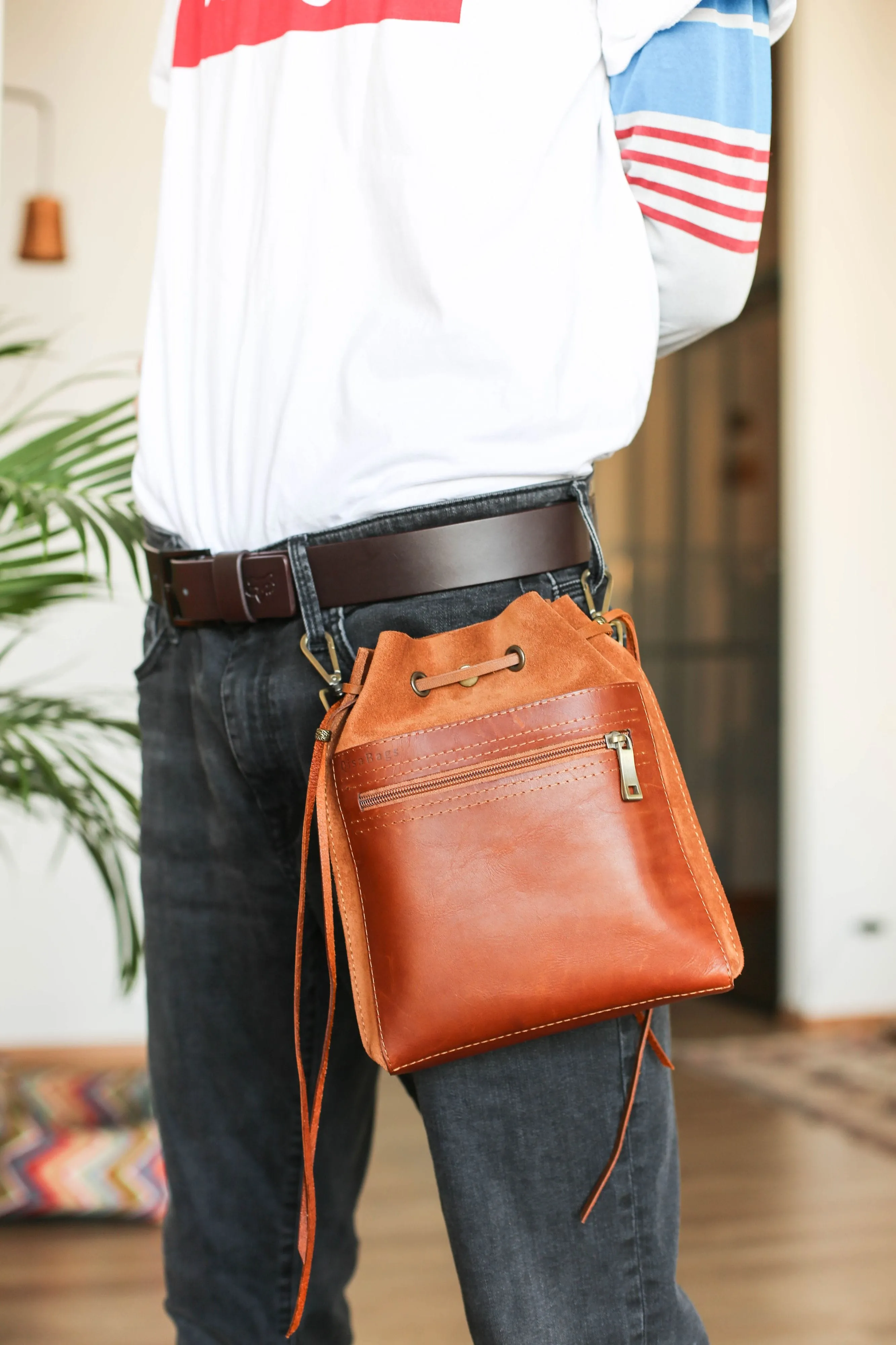 Men's Leather Bag - Men's Belt Bag - Brown