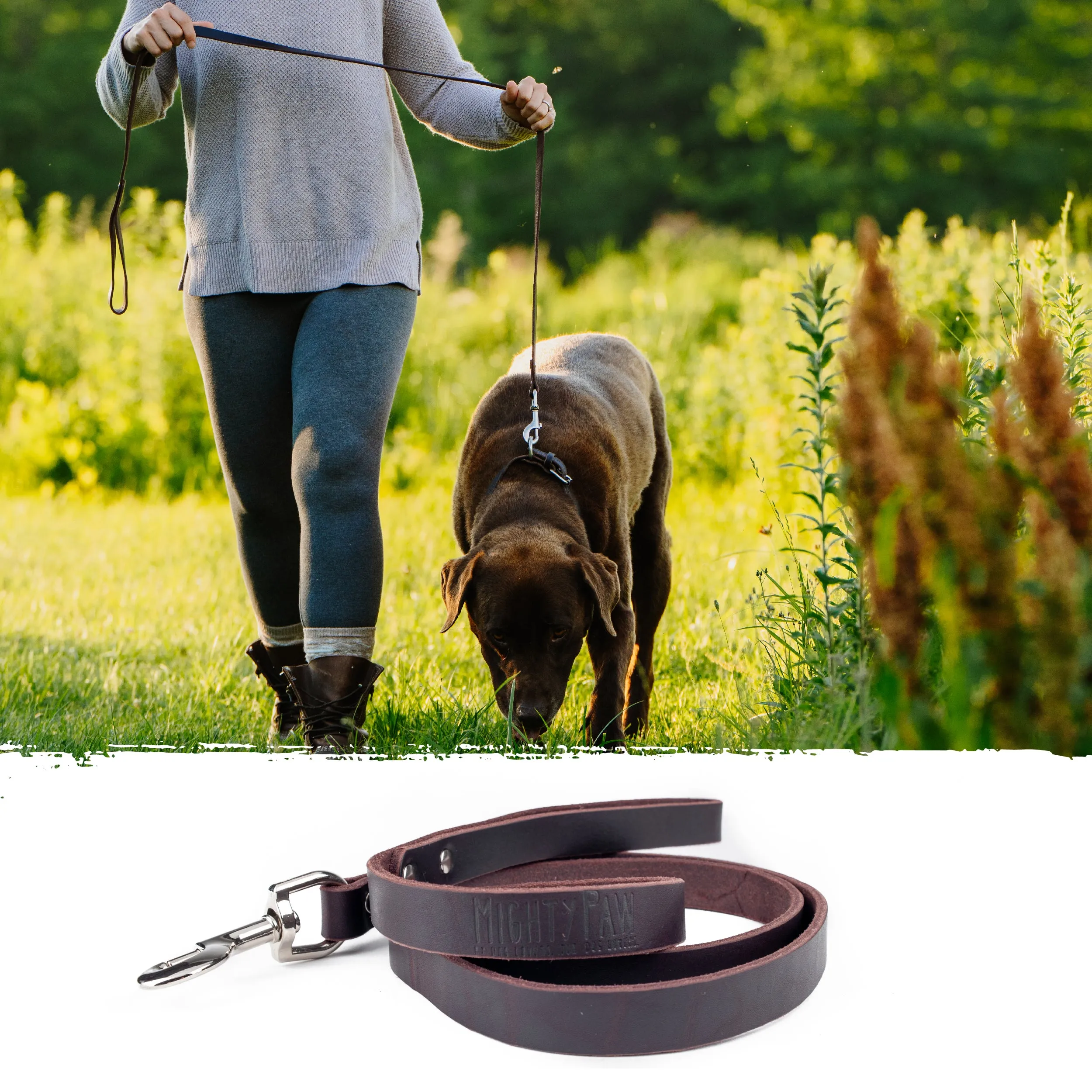 Mighty Paw Distressed Leather Dog Leash: Premium Comfort and Style