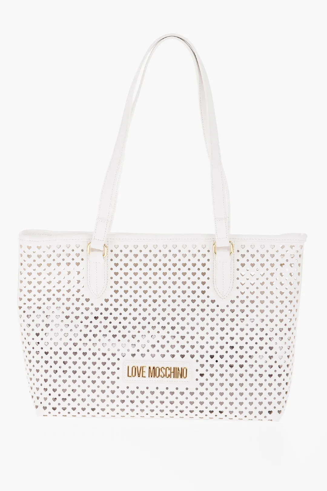 Moschino LOVE Faux Leather Tote Bag With All-Over Heart Shaped Openwo