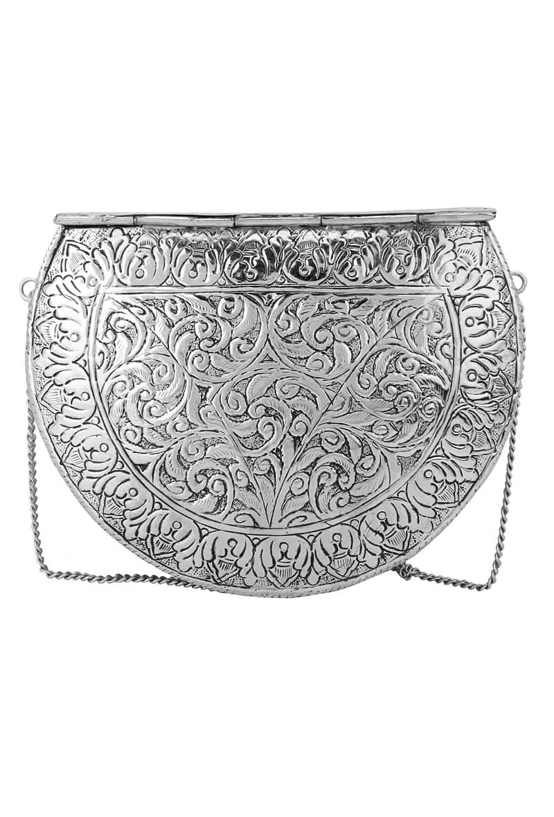 Nargis Brass Silver Plated Sling Bag (8"x6.5"x1.7")