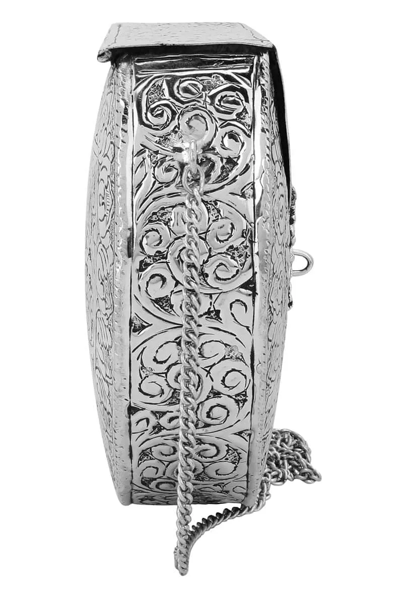 Nargis Brass Silver Plated Sling Bag (8"x6.5"x1.7")