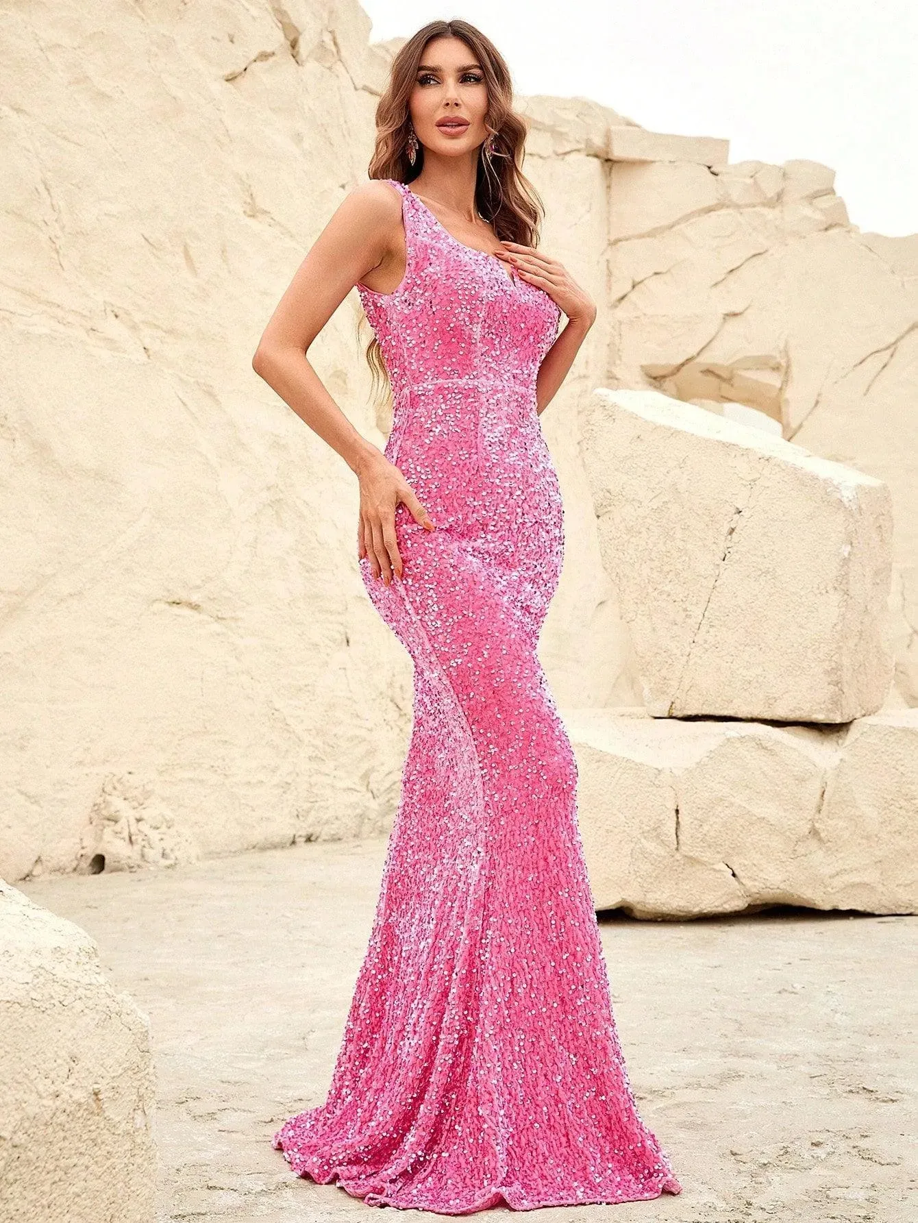 Notched Square Neck Mermaid Dress