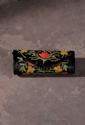 Onyx Black Tilla Embroidery Velvet Clutch