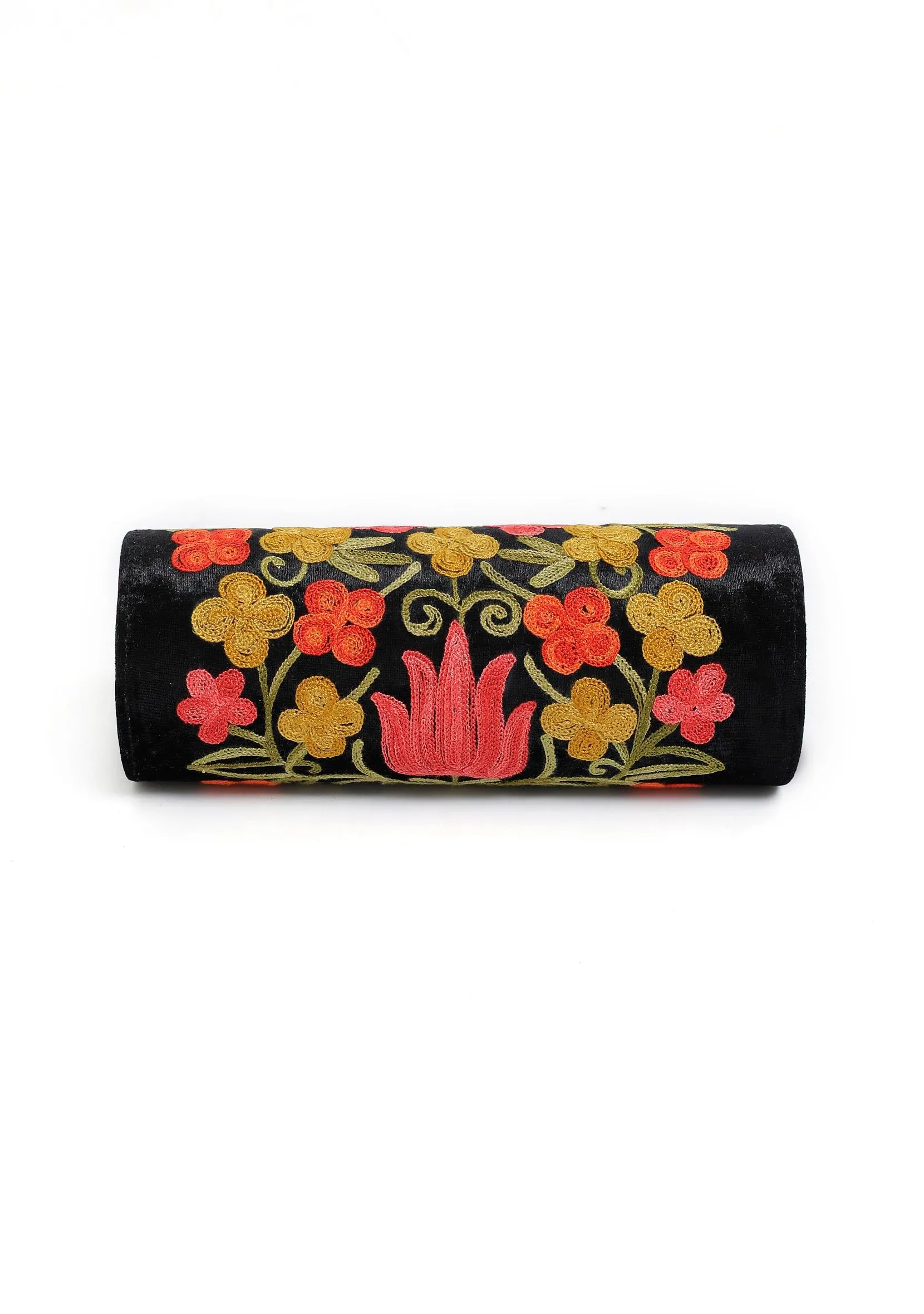 Onyx Black Tilla Embroidery Velvet Clutch