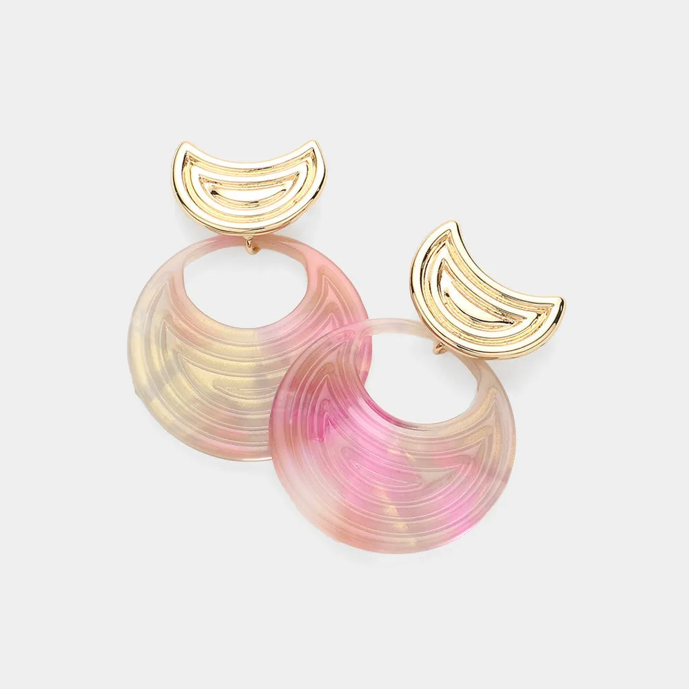 Peach Cut Out Textured Celluloid Acetate Round Dangle Earrings