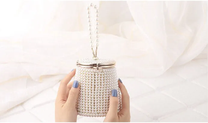 Pearl Embellished Mini Bucket Evening Bag