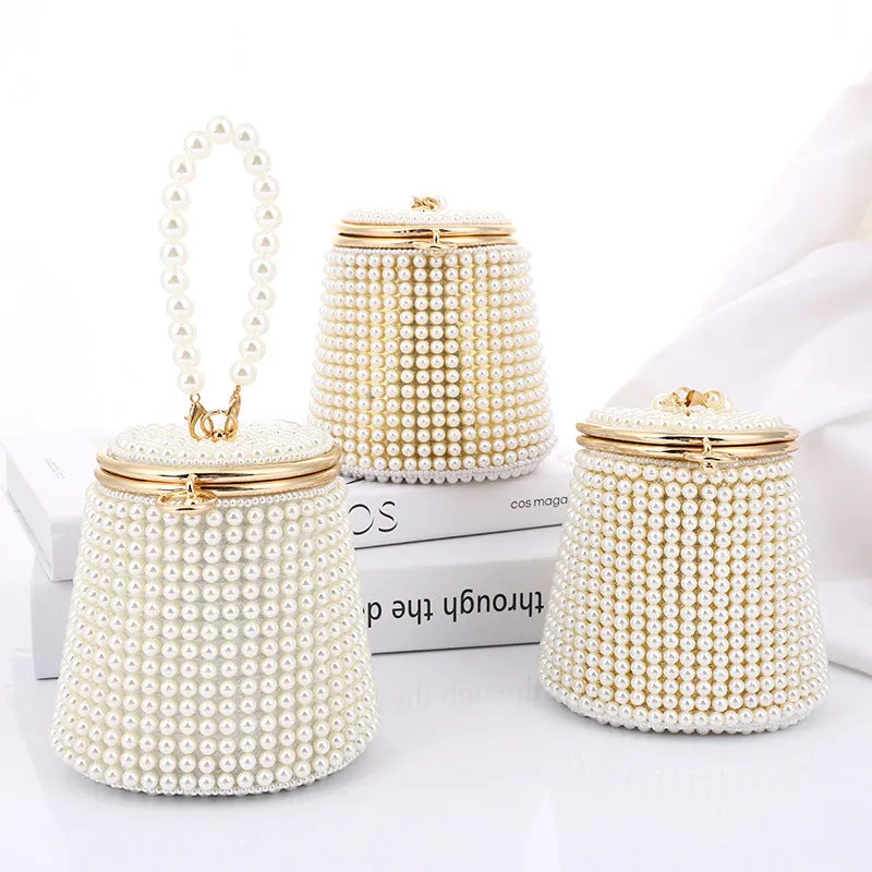 Pearl Embellished Mini Bucket Evening Bag