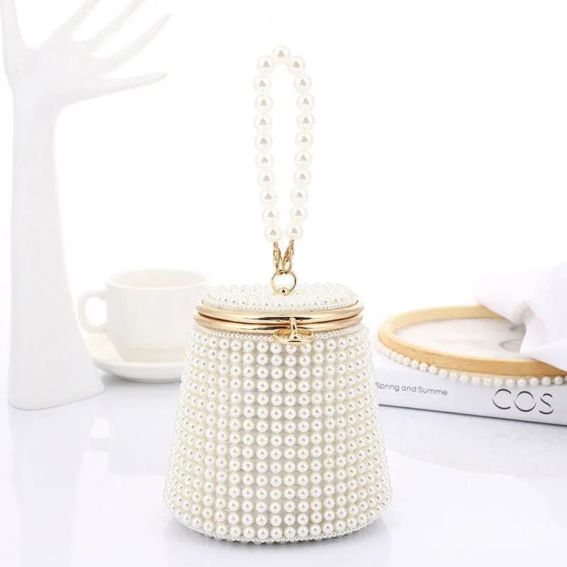 Pearl Embellished Mini Bucket Evening Bag