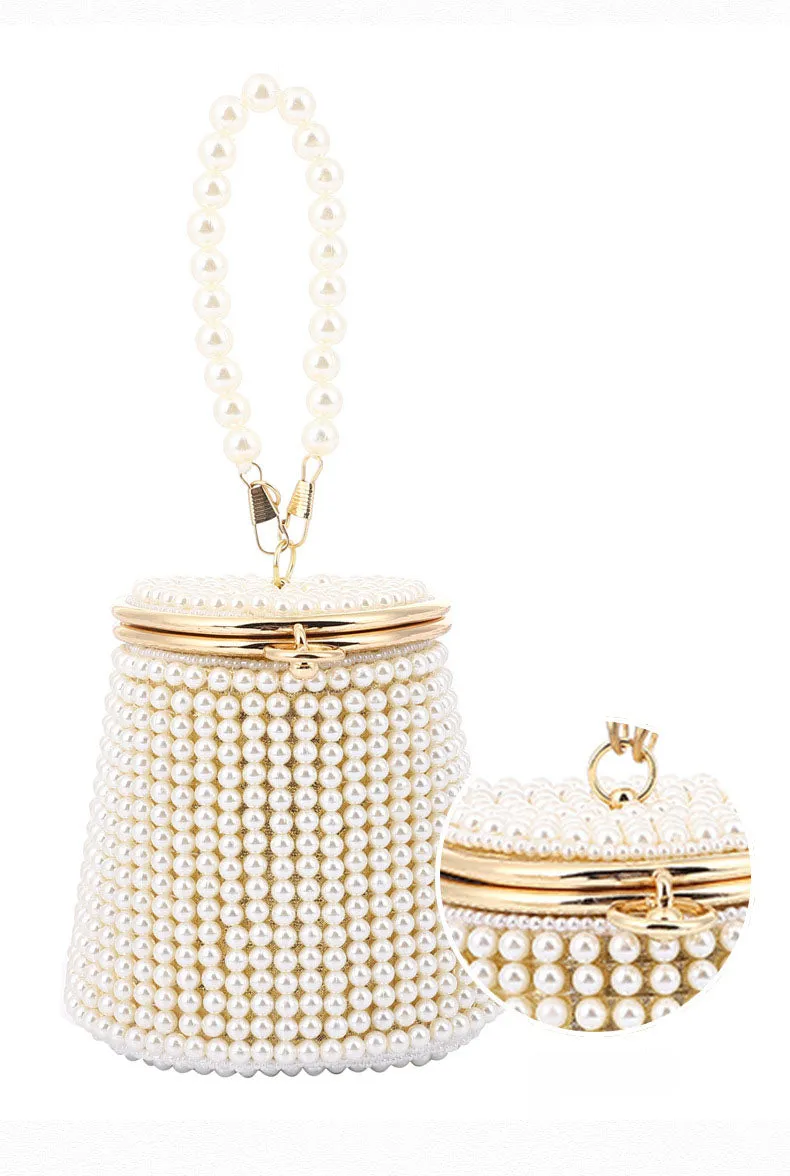 Pearl Embellished Mini Bucket Evening Bag