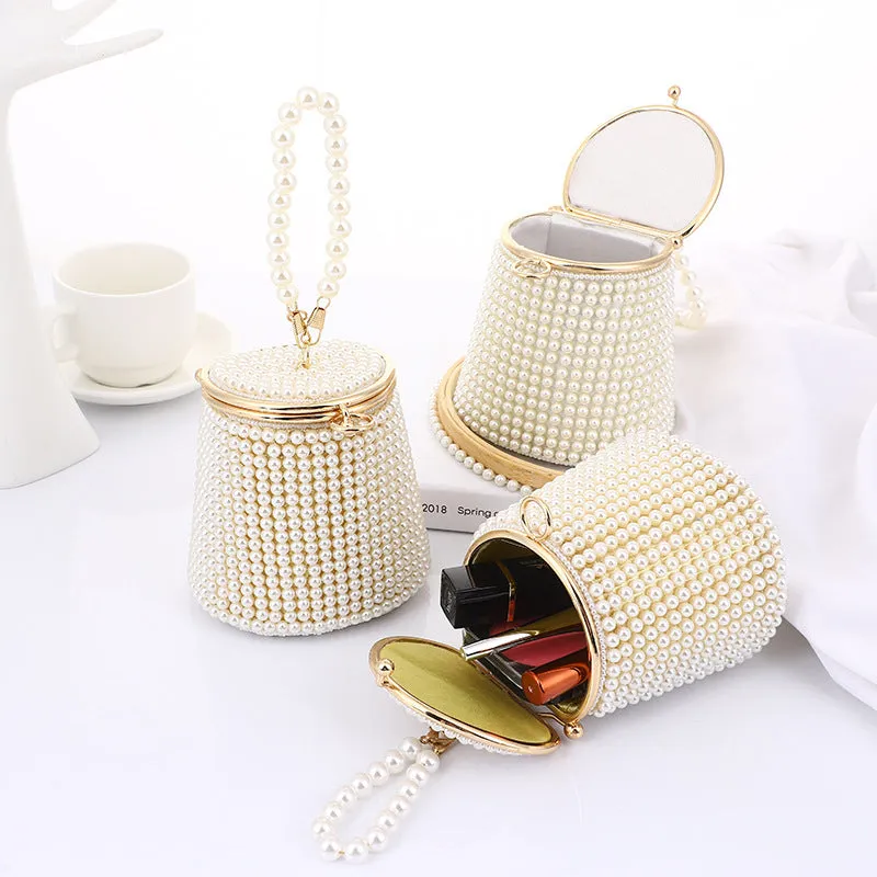 Pearl Embellished Mini Bucket Evening Bag