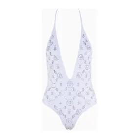 Philipp Plein White Rhinestone Embellished Swimsuit