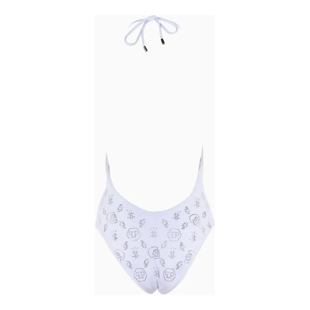 Philipp Plein White Rhinestone Embellished Swimsuit