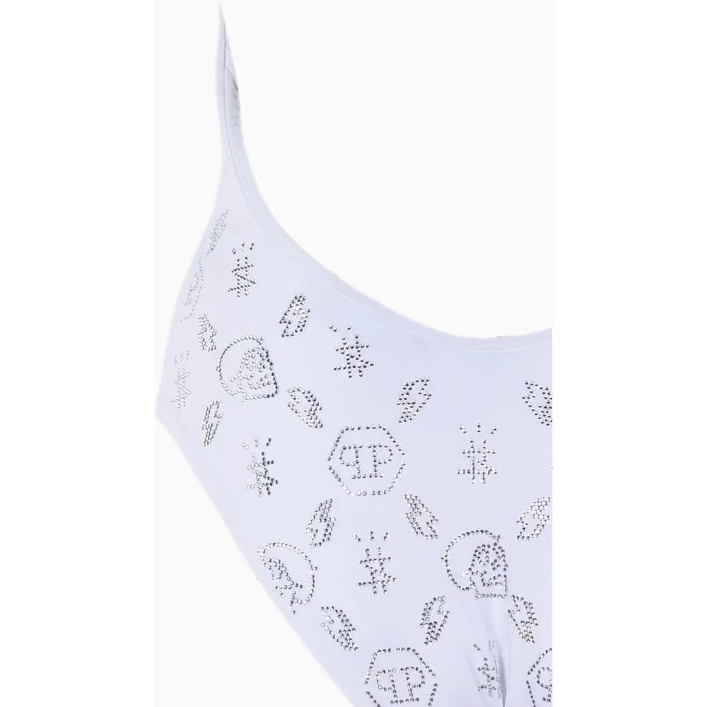 Philipp Plein White Rhinestone Embellished Swimsuit