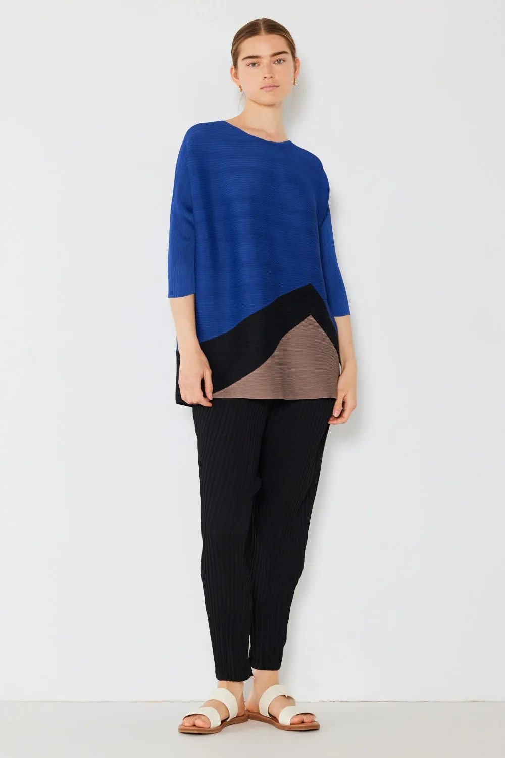 Pleated Horizontal Rib Color Block Top