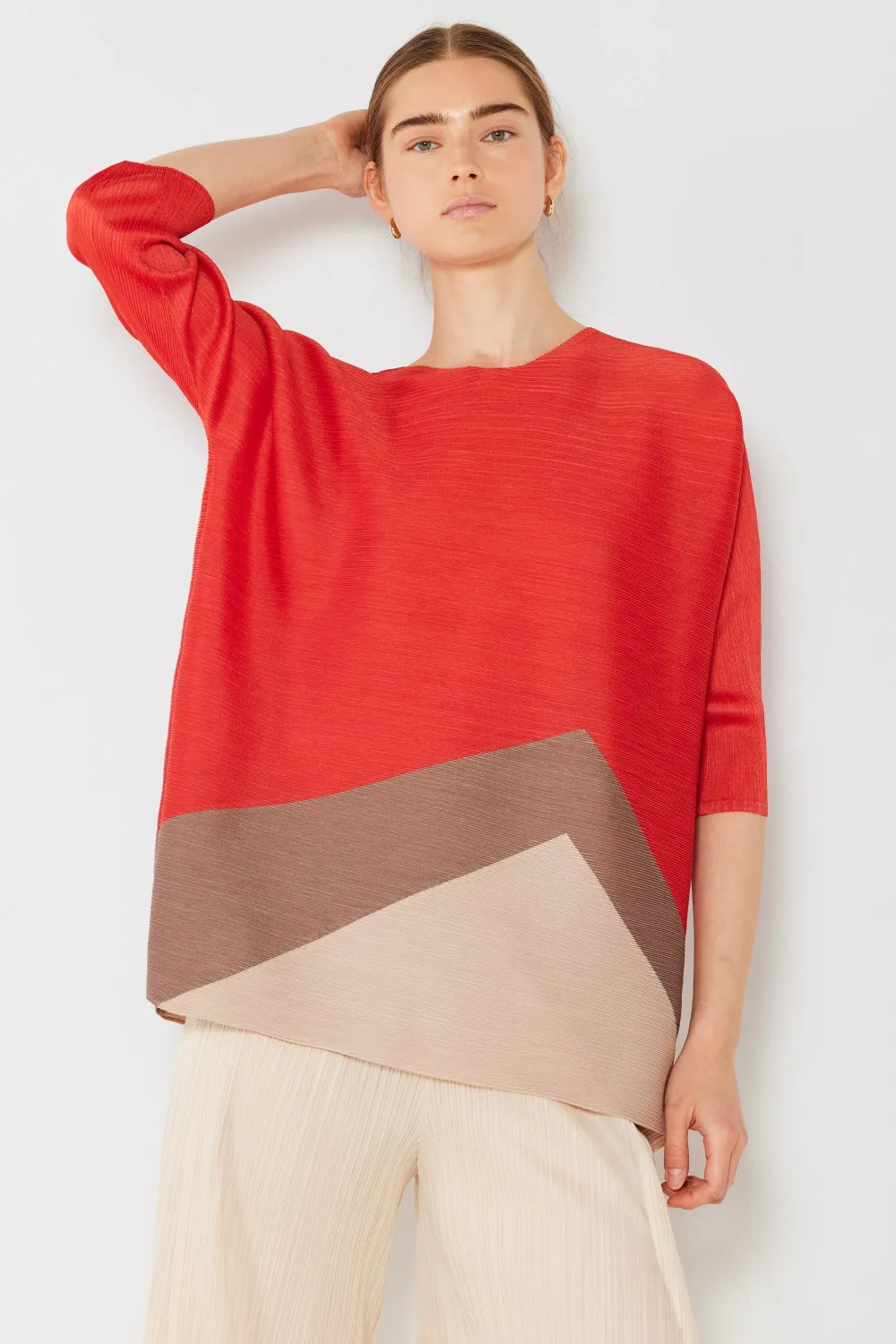 Pleated Horizontal Rib Color Block Top