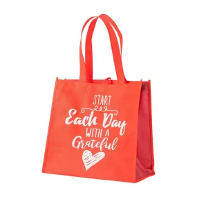 Red Eco Tote Bag - "Start Each Day With A Grateful Heart"