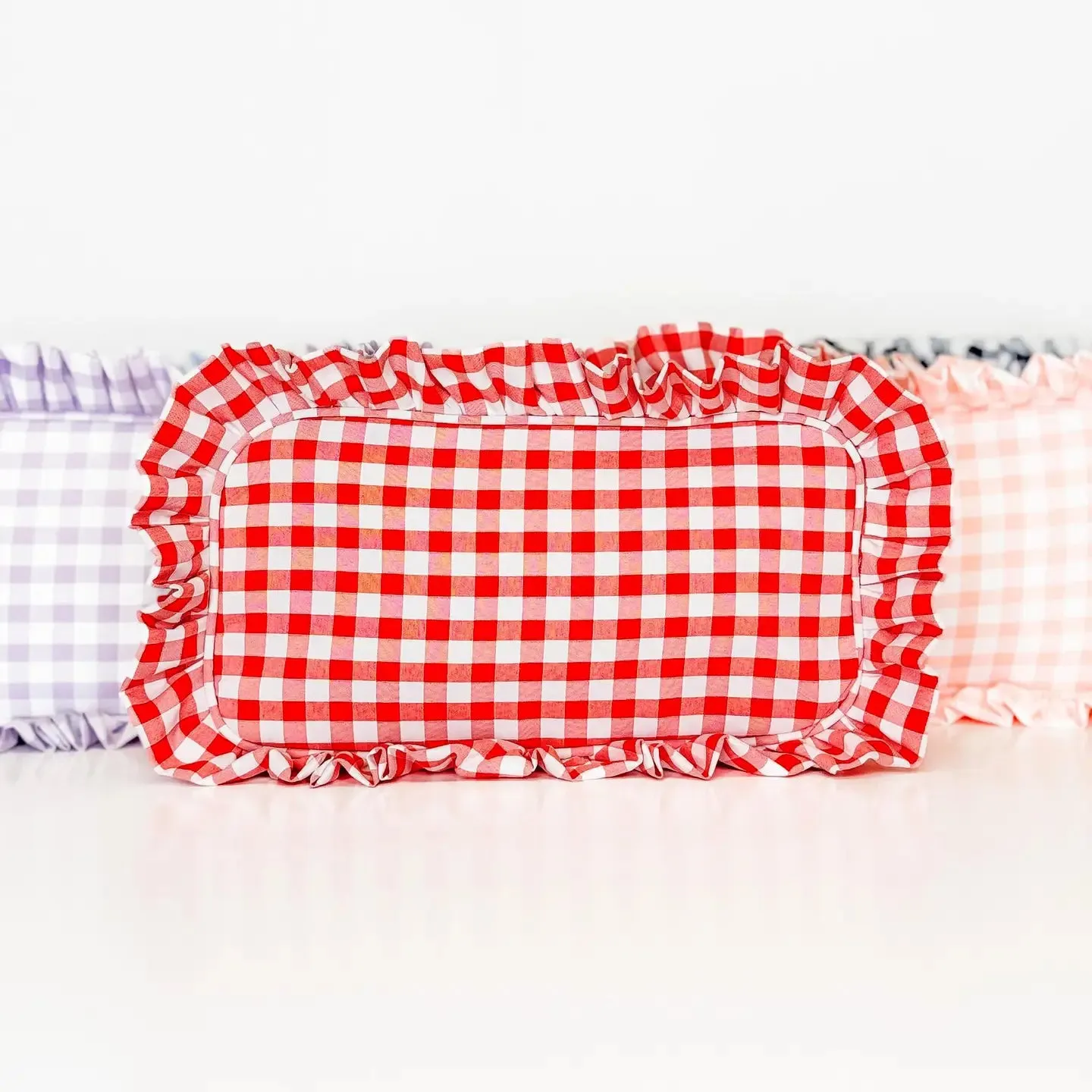 Red Gingham Frilly Makeup Bags