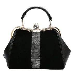 Rhinestone Inlaid Faux Fur Handbag