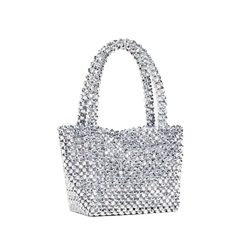 Silver Pearl Beaded Tote Bag