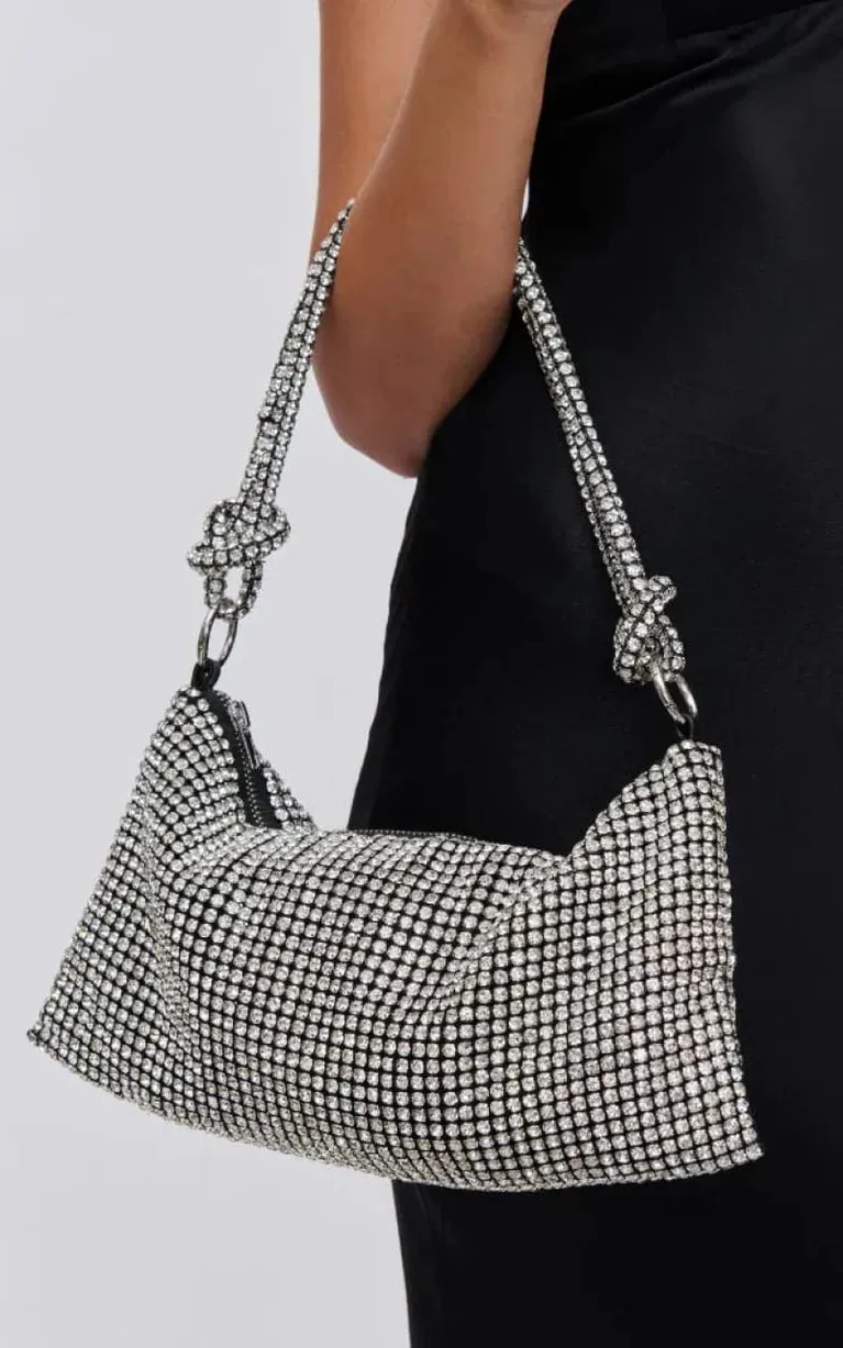 Silver Rhinestone knot Evening Shoulder Bag