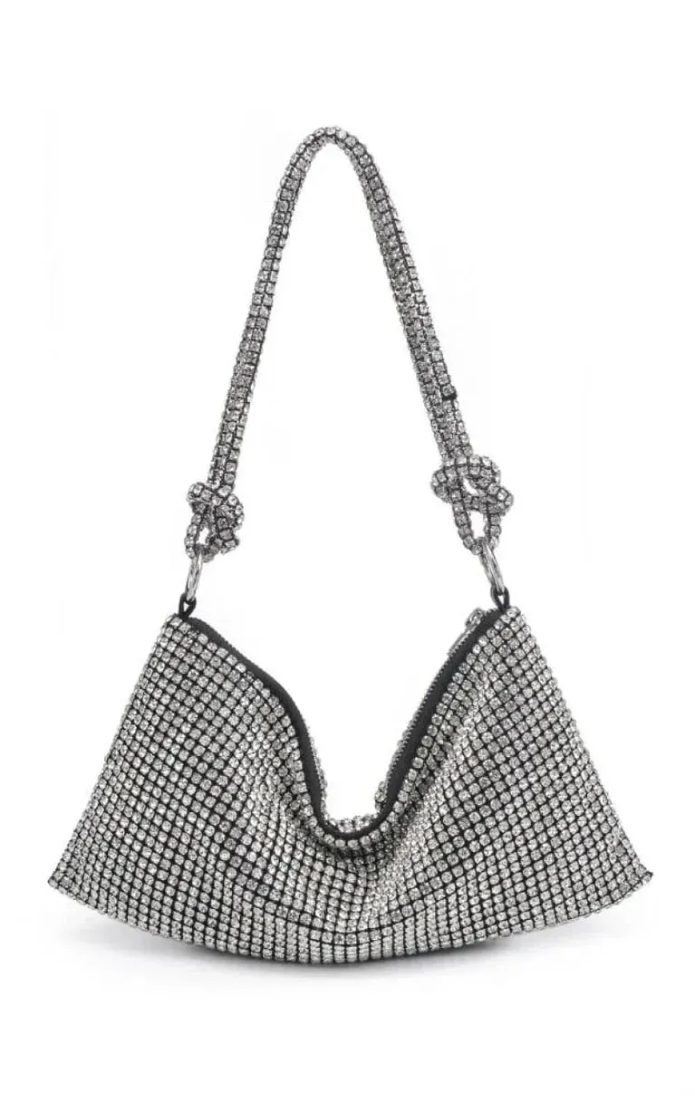 Silver Rhinestone knot Evening Shoulder Bag